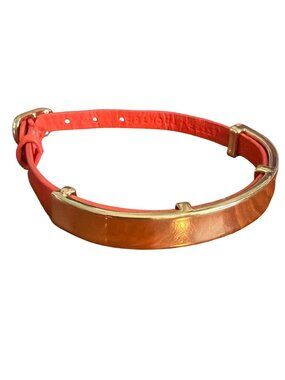 Stella Dot Enlighten Bracelet Gold Plated Orange Leather Band Buckle Adj 6.75"